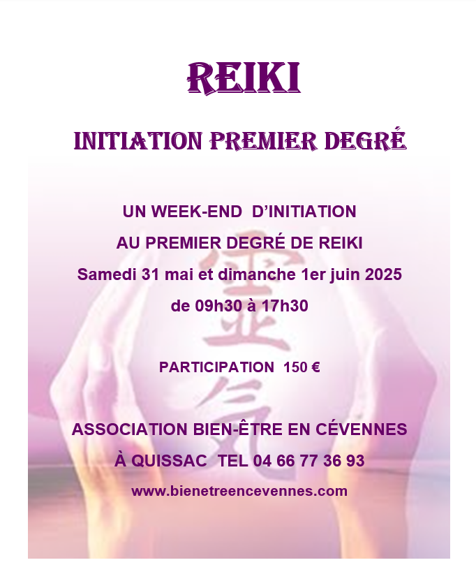 Affiche reiki 1 mai juin 2025